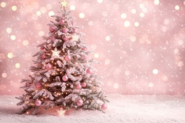 This enchanting pink Christmas tree is adorned with shimmering ornaments and twinkling lights, creating a magical holiday atmosphere perfect for festive celebrations.