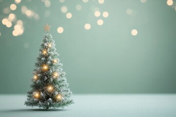 A charming frosted green Christmas tree featuring warm illuminations, set against a serene backdrop, offering a delightful holiday spirit and a cozy ambiance for celebrations.