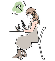 カフェでスマホを見る女性4