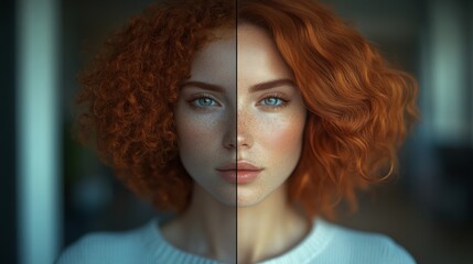 This striking image showcases the contrast of two redheaded women, each with distinct curls, highlighting the beauty of vibrant hair and unique facial features in close-up.