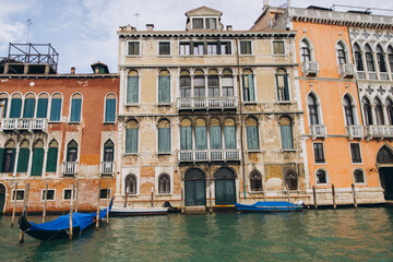 Venetian canal with historic buildings and gondolas