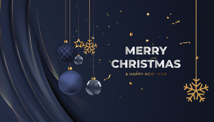 Elegant merry Christmas and happy New Year poster Design with gold decoration