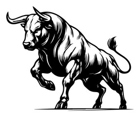 Strong bull standing side view, taurus zodiac or farm animal vector illustration