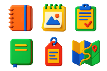 Set of six colorful bookmarks and a map