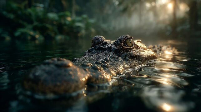 Crocodile in calm swamp water ripples pictures