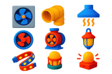 Set of blue and red objects with a yellow center