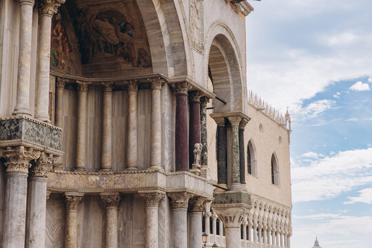 Venetian architecture columns and arches of historic Doge's Palace