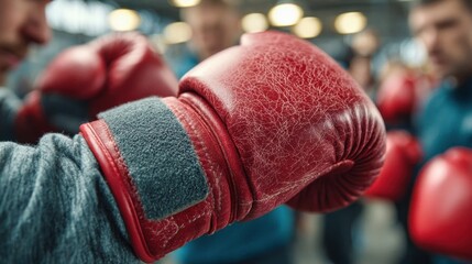 Close-up of Red Boxing Gloves in a Gym Setting for Athletes and Fighters Training