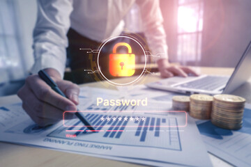 A concept of user authentication and password security. The interface shows a password strength meter, highlighting the importance of creating a strong code for account protection. Fermion