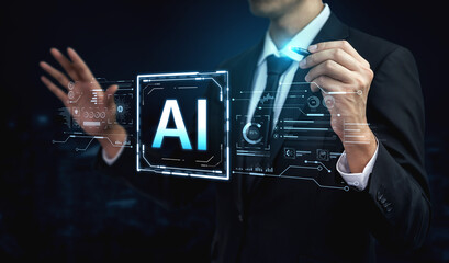 A futuristic user interface for business intelligence. This advanced AI dashboard displays complex data analysis, charts, and graphs for strategic corporate insights. Fermion