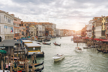Grand Canal Venice cityscape with sunset glow