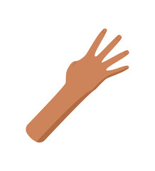 Cartoon hand showing number four. Palm with fingers expressing number 4 gesture. Flat style image of bare human hand for counting, math education or preschool visuals.