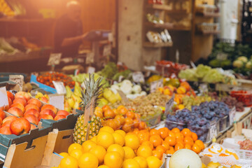 Market stall selling fresh fruits and vegetables