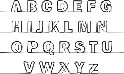 Continuous one line font. Hand drawn alphabet, line art letters for calligraphic typography..
