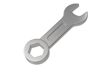 3d metal wrench tool icon. repair maintenance concept. minimal cartoon spanner tool mechanic for app icon web banner. isolated on white background. 3d render.