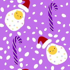 Cute food seamless Christmas scrambled eggs pattern for wrapping paper and fabrics