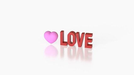 Pink Heart with Red LOVE Text on White Background 3d render.