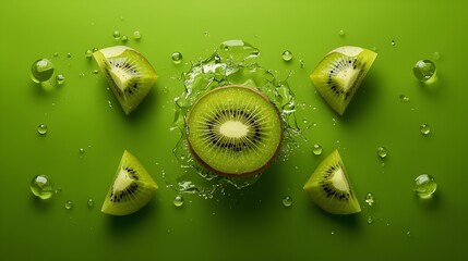 kiwi slices on bright green background