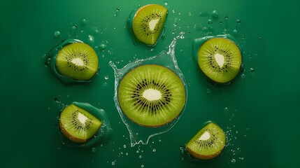kiwi fruit slice splash with water