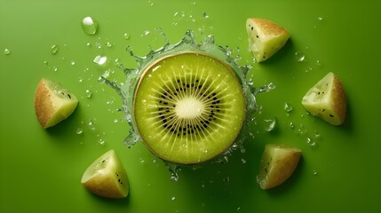 kiwi slices on green background