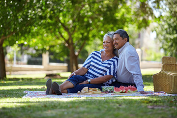 Still very much in love. Shot of a loving senior couple enjoying quality time together outdoors.