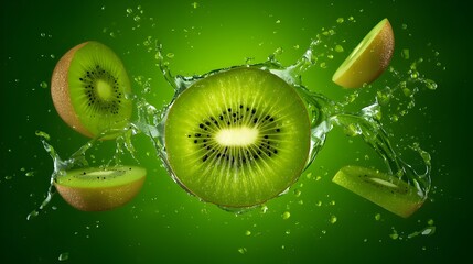 kiwi slices splash in water