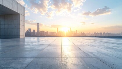 Stunning cityscape view with modern architecture and breathtaking sunset over a vibrant skyline