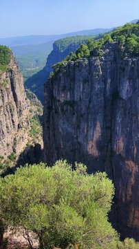A mountain valley landscape with forests and cliffs. Huge rocks and rocky outcrops. A beautiful deep canyon with lots of tourists. A bird's-eye view of the Tasi Canyon. T&uuml;rkiye	