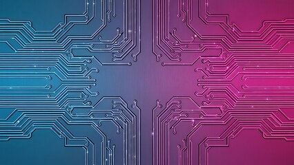 Electronic circuit board design in shades of purple and blue, tech background