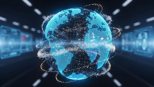 Digital Globe with Connections and Futuristic Interface - Powered by Adobe