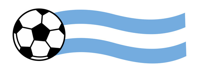 Vector illustration of a classic soccer ball alongside flowing light-blue and white wavy stripes inspired by the colors of the Argentine flag, symbolizing national pride in football