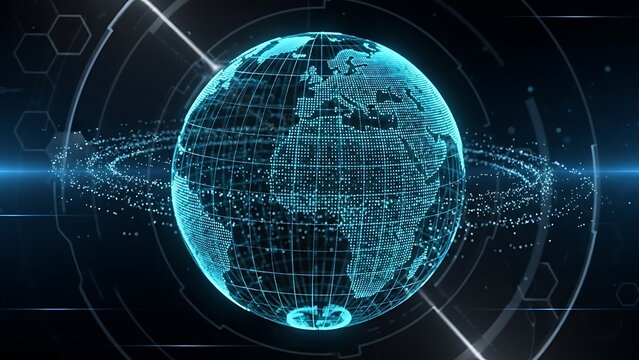 Futuristic Tech Visualization of Planet Earth with Digital Globe, Data and Connections