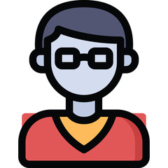 Portrait Icon of a Person with Dark Hair Wearing Glasses and a Red Shirt on a Transparent Background