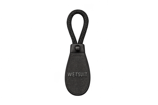 Black wetsuit zipper pull with transparent background