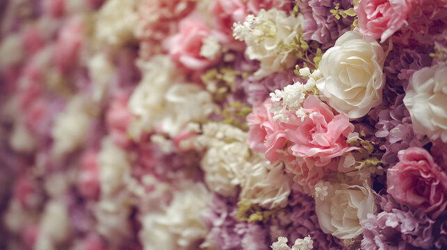 Des fleurs color&eacute;es sur un mur d&eacute;coratif dans un espace int&eacute;rieur.