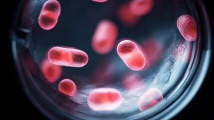 A close up of red cells in a glass