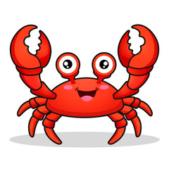 Cartoon illustration of a bright red crab with a wide smile and rosy cheeks, drawn in bold outline style and isolated on a clean white background. Perfect for children&rsquo;s books, educational materials