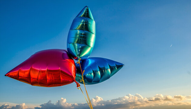 Vibrant balloons soar against a bright sky, symbolizing celebration and joy. Ideal for event promotion, party invites, or themes of freedom  aspiration.