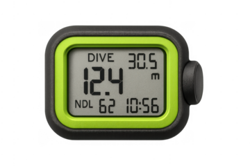 Scuba diving computer displaying dive data and depth