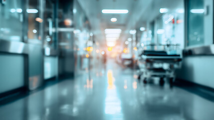 Couloirs d'un h&ocirc;pital anim&eacute; pendant une journ&eacute;e avec des patients et du personnel.