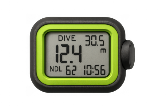 Scuba diving computer displaying dive data and depth - Powered by Adobe