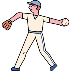 Young Athlete Caucasian Man In A Baseball Uniform With A Cap And Mitt Ready To Pitch A Baseball During A Game On A Clear Day With A Transparent Background
