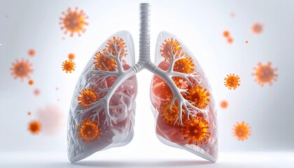 Medical Illustration of Human Lungs Infected by Viruses Depicting Respiratory Illness