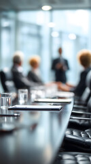 R&eacute;union de professionnels dans un bureau moderne avec des participants en discussion autour d'une table.