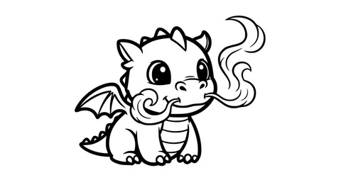 Obraz premium Cute Baby Dragon Vector Outline Fantasy Creature Illustration for Children Coloring Book Design