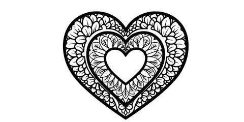 Heart Mandala Vector Outline Simple Floral Pattern Illustration for Kids Coloring Book Design