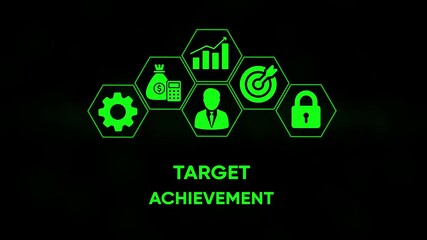 Business success strategy icons financial growth target achievement secure investment management efficiency professional goals corporate planning digital concept