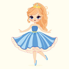 Set of cute different nationalities little princess with beautiful eyes and golden crown. Poster, Banner, Flyer, Greeting Card. Vector illustration in flat drawn cartoon style