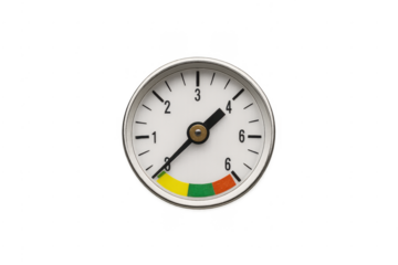 Round pressure gauge instrument showing risk level with transparent background
