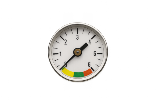 Round pressure gauge instrument showing risk level with transparent background